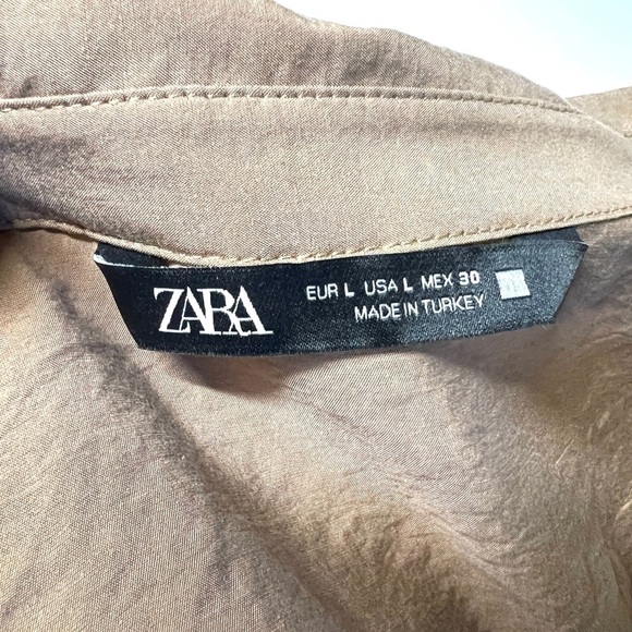 ZARA gathered Shirt Light Brown Large - Picture 6 of 9
